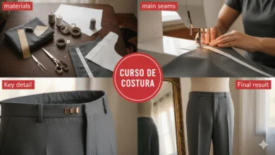 Detalle de costura en el proceso de confeccionar un pantalón de vestir para hombre a medida