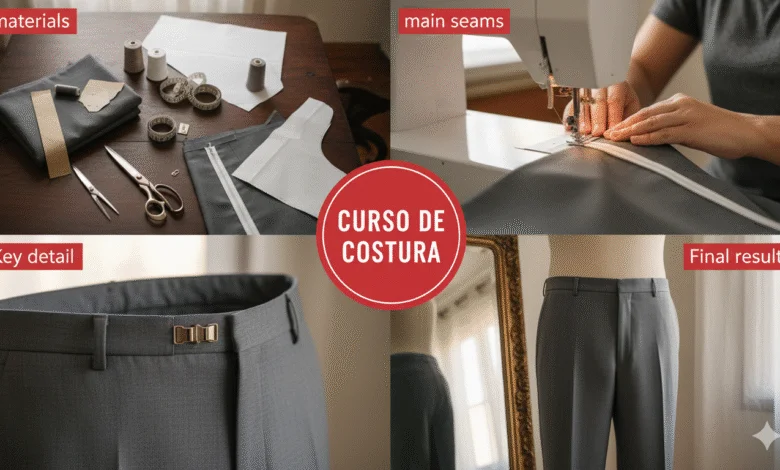 Detalle de costura en el proceso de confeccionar un pantalón de vestir para hombre a medida